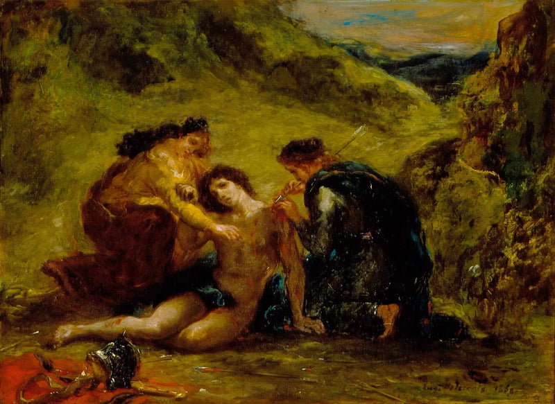 Sankt Sebastian med hellige Irene og en ledsager - Eugène Delacroix