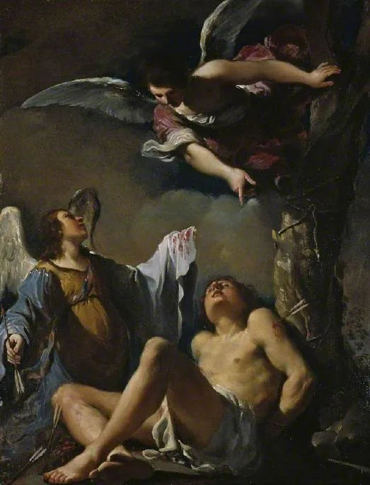 Saint Sebastian reddet af to engle - Guercino