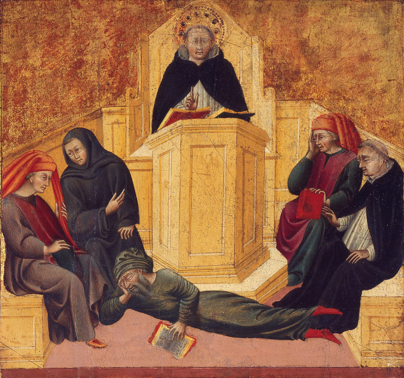 Saint Thomas d'Aquin forvirrer Averroes - Giovanni di Paolo