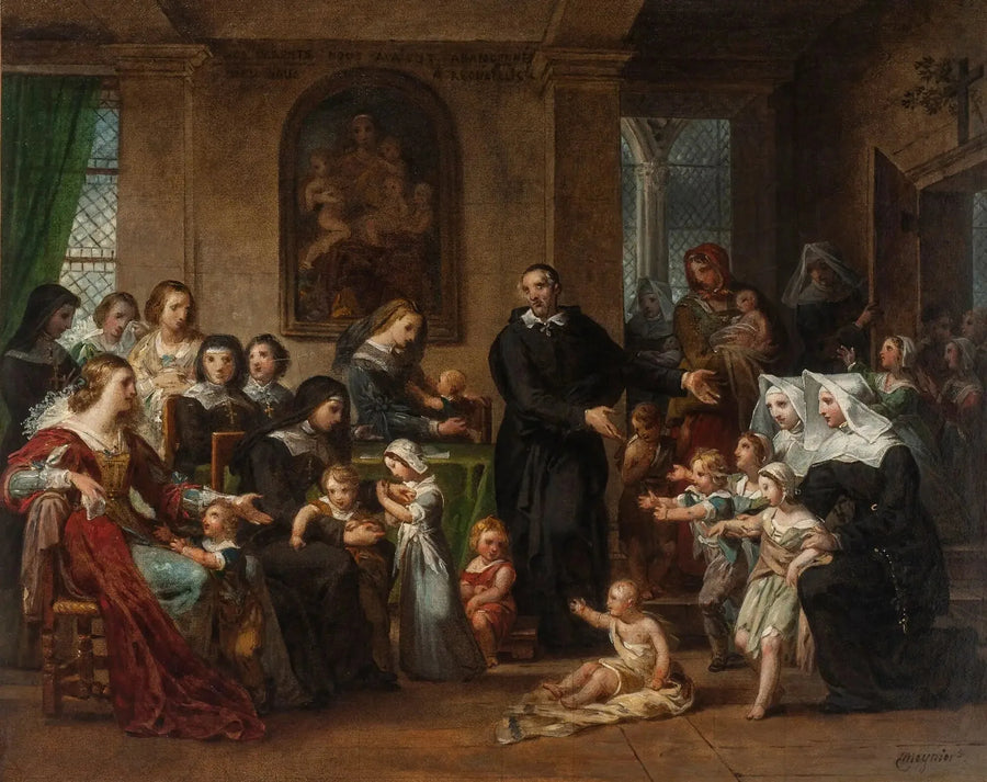 Saint Vincent de Paul prædiker velgørenhed for kvinderne ved hoffet af Louis XIII - Charles Meynier