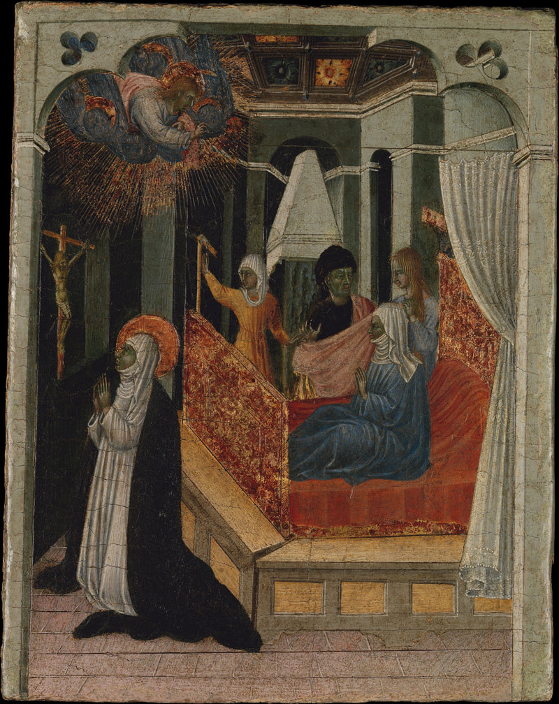 Sainte Catherine de Sienne beder Kristus om at opvække sin mor - Giovanni di Paolo