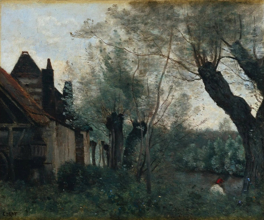 Sainte-Catherine-lez-Arras, piletræer og stråtækte hytter - Jean-Baptiste Camille Corot
