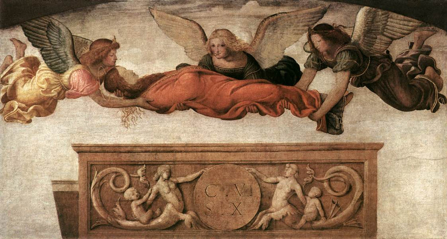 Sainte Catherine båret til jorden af engle - Bernardino Luini