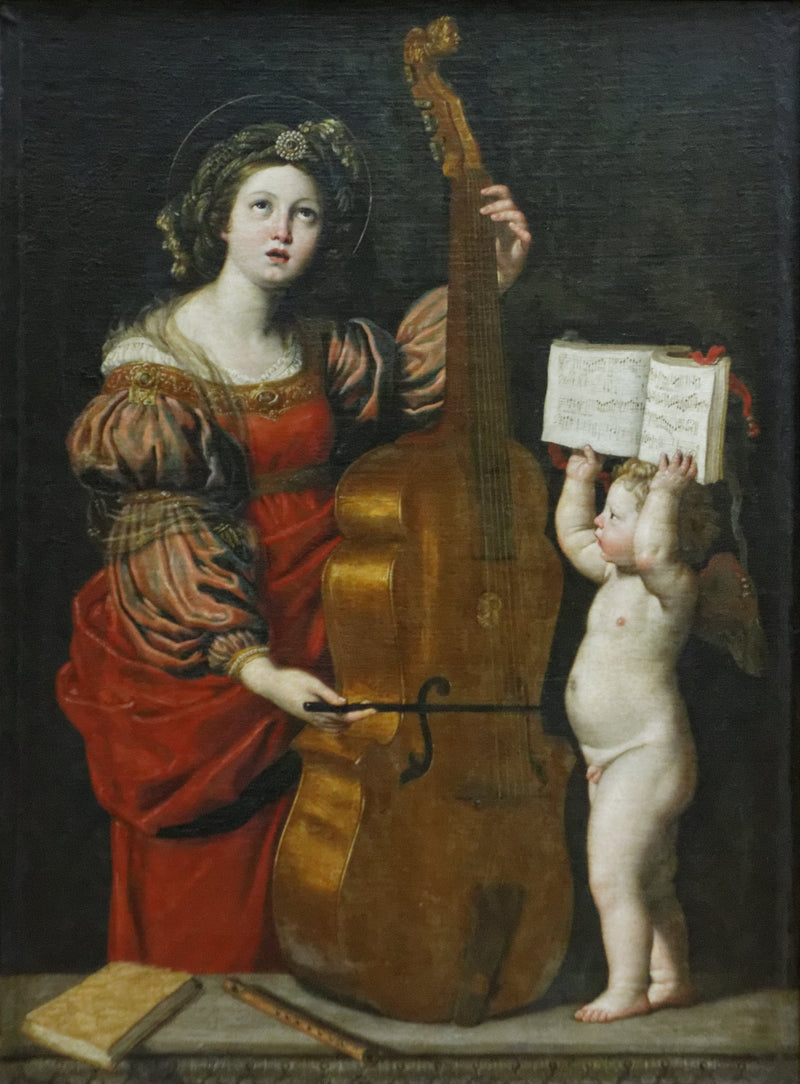 Sankt Cæcilia med en engel, der holder et musikstykke - Domenichino