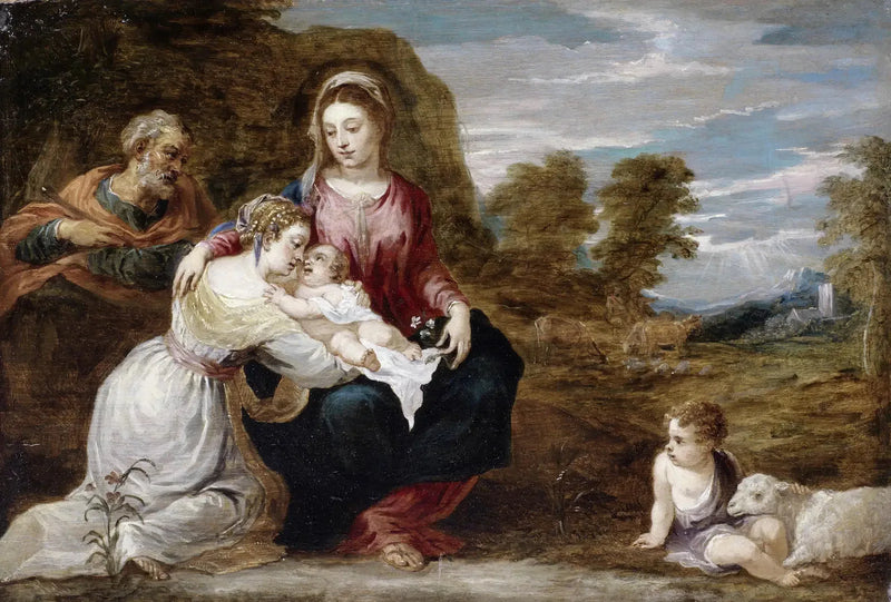Den Hellige Familie med Den Hellige Elisabeth og Den Hellige Johannes Barn - David Teniers den Yngre