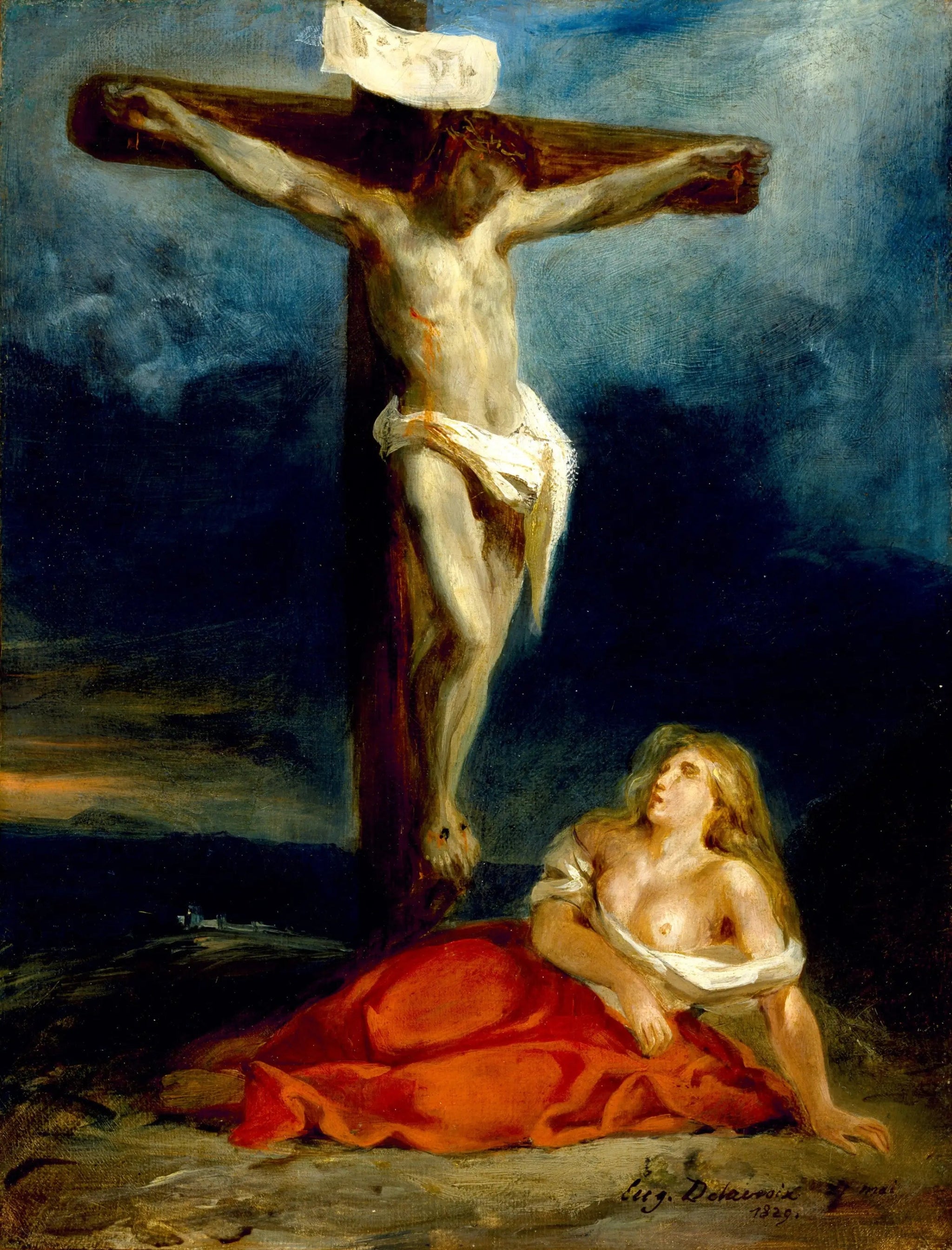 Sainte Marie-Madeleine au pied de la Croix - Eugène Delacroix image 1 copie de tableau peinte à la main
