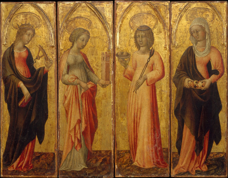 Saint Catherine af Alexandria, Skæg, Agatha og Margareta - Giovanni di Paolo