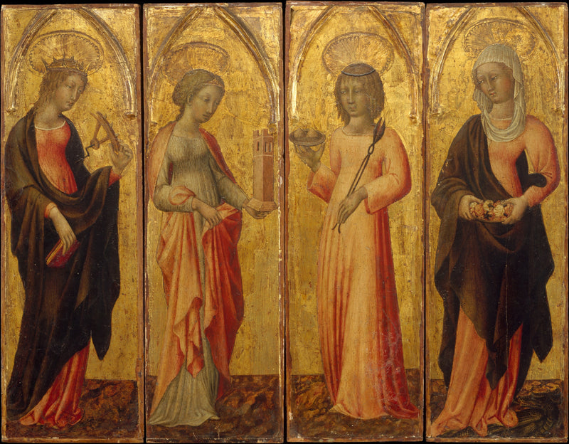 Saint Catherine af Alexandria, Skæg, Agatha og Margareta - Giovanni di Paolo