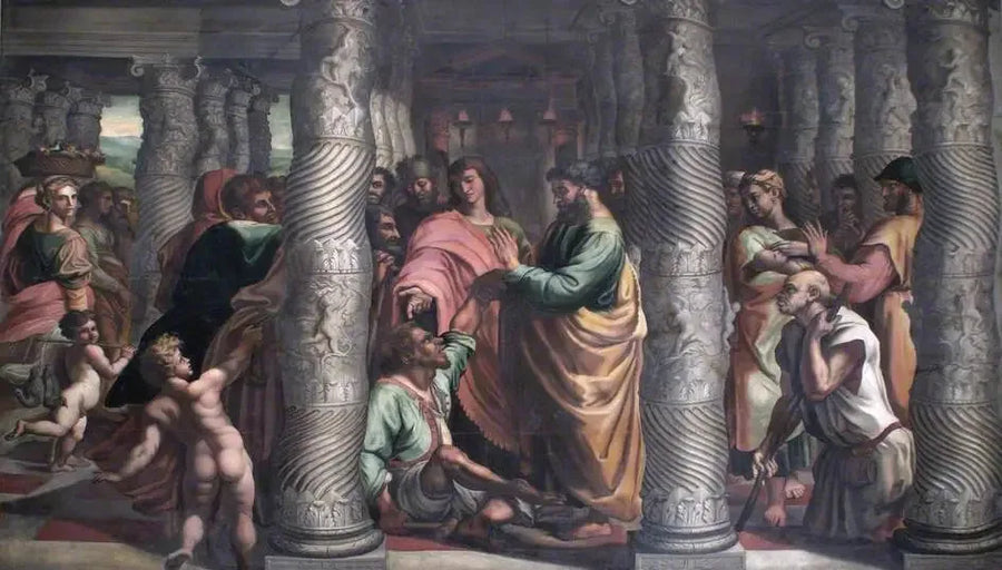 Sankt Peter og Johannes ved den smukke port - Raphael Sanzio