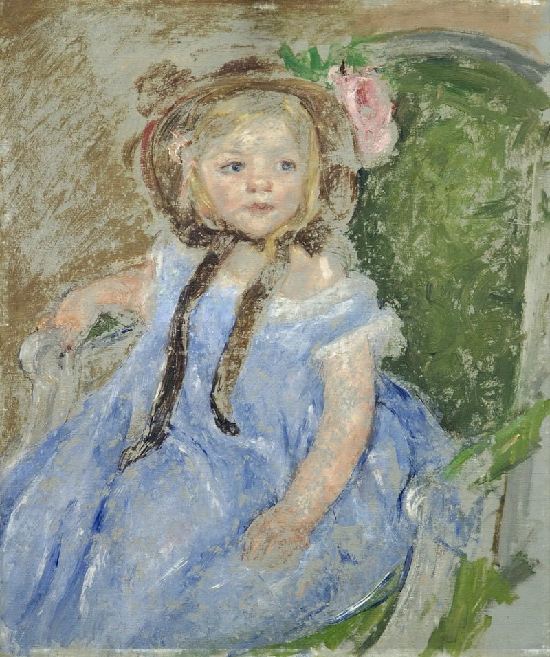 Sara med en mørk hat med højre hånd på armen af en stol - Mary Cassatt