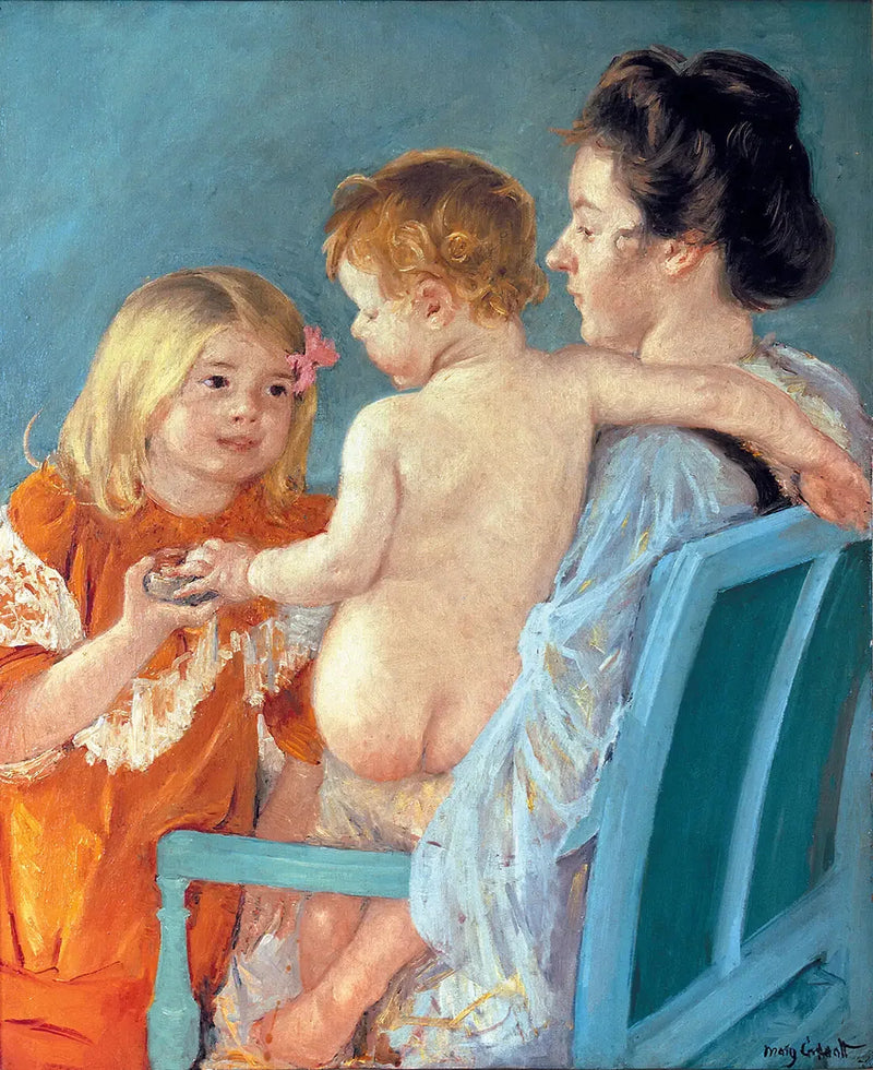 Sara giver en legetøj til babyen - Mary Cassatt