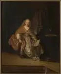Saskia iført en rig kjole som Bathsheba (alene) med brevet fra David - Rembrandt