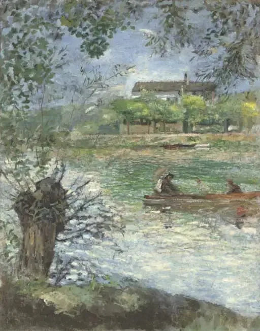 Piletræer og figurer i en båd - Pierre-Auguste Renoir
