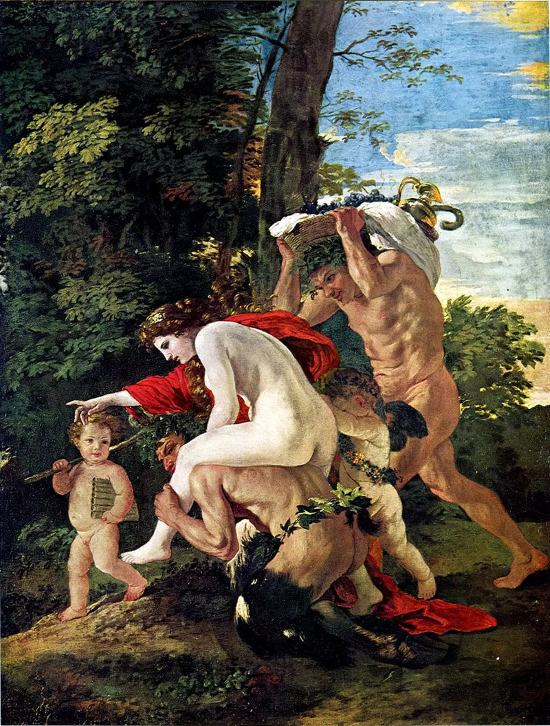 Bacchusscene eller Nymfe ridende på en satyr - Nicolas Poussin