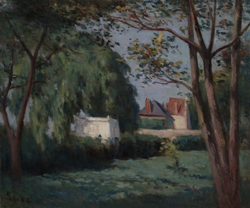 Landskabsscene med tre huse og et træ - Maximilien Luce