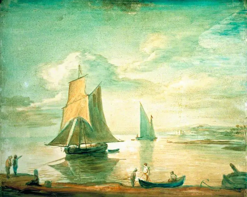 Kystscene med sejl- og åbåde og personer på kysten - Thomas Gainsborough