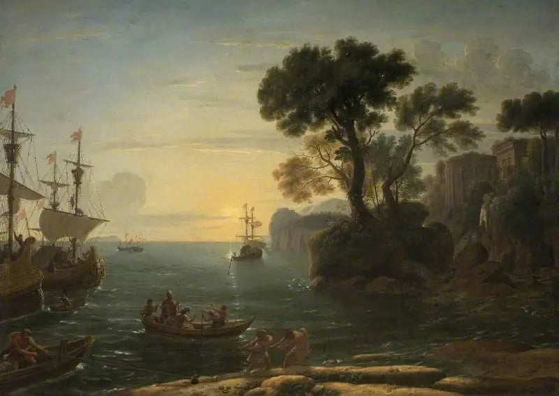 Kystscene med Aeneas' landing i Latium - Claude Lorrain
