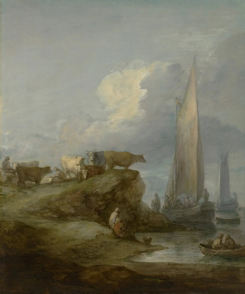 Kystscene med skibe og kvæg - Thomas Gainsborough