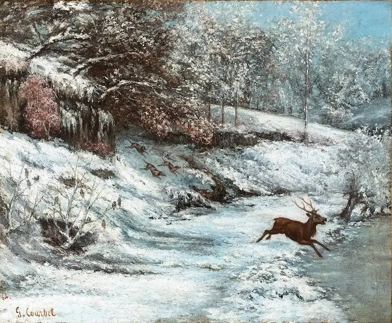 Jagt scene under sne - Gustave Courbet