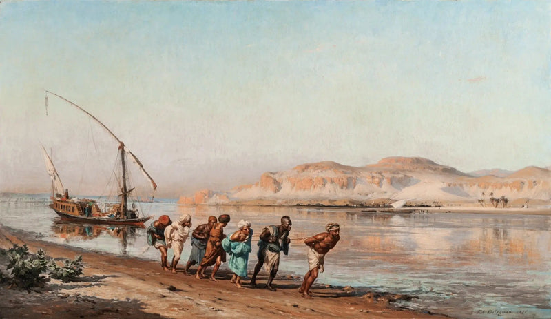 Scene af slæbning på Nilen - Frederick Arthur Bridgman