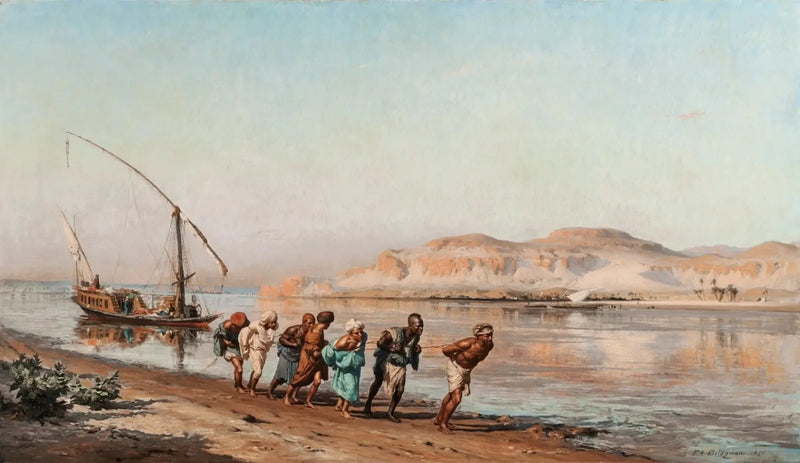 Scene af slæbning på Nilen - Frederick Arthur Bridgman