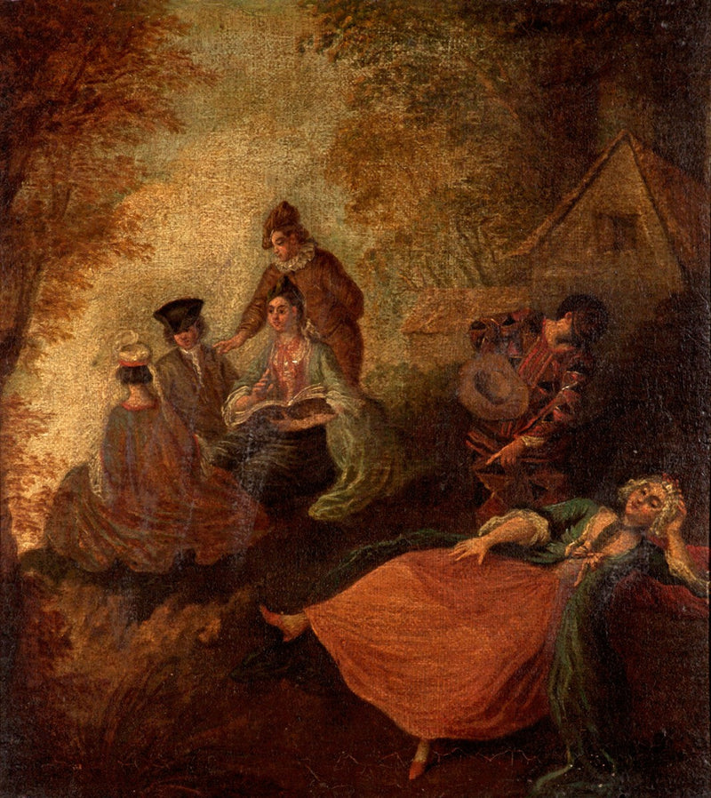 Havehave scene med personer - Antoine Watteau