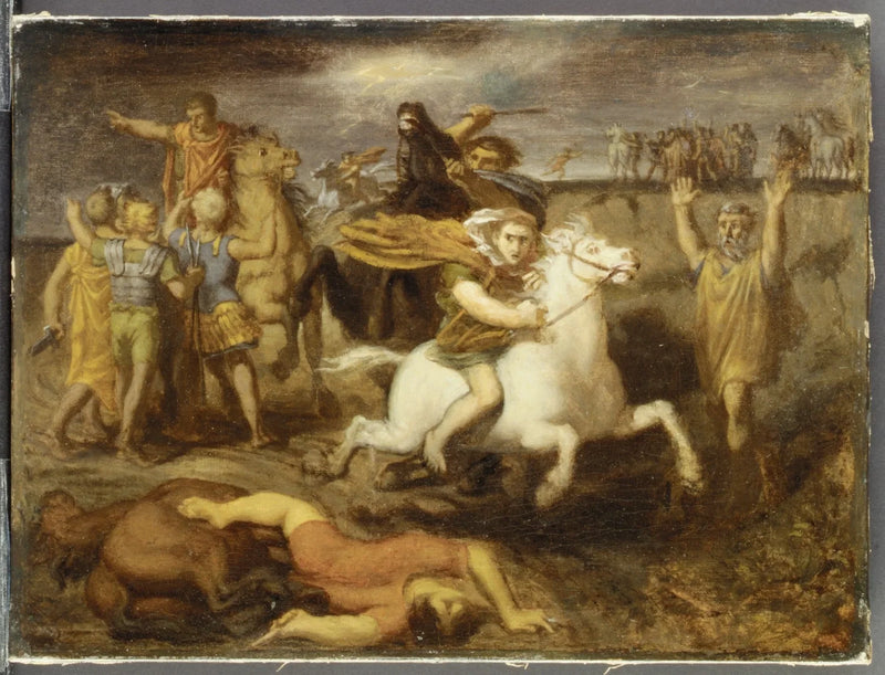 Scène af Gallkrigen: den galliske Littavicus, der forråder den romerske sag, flygter til Gergovie for at støtte Vercingétorix - Théodore Chassériau