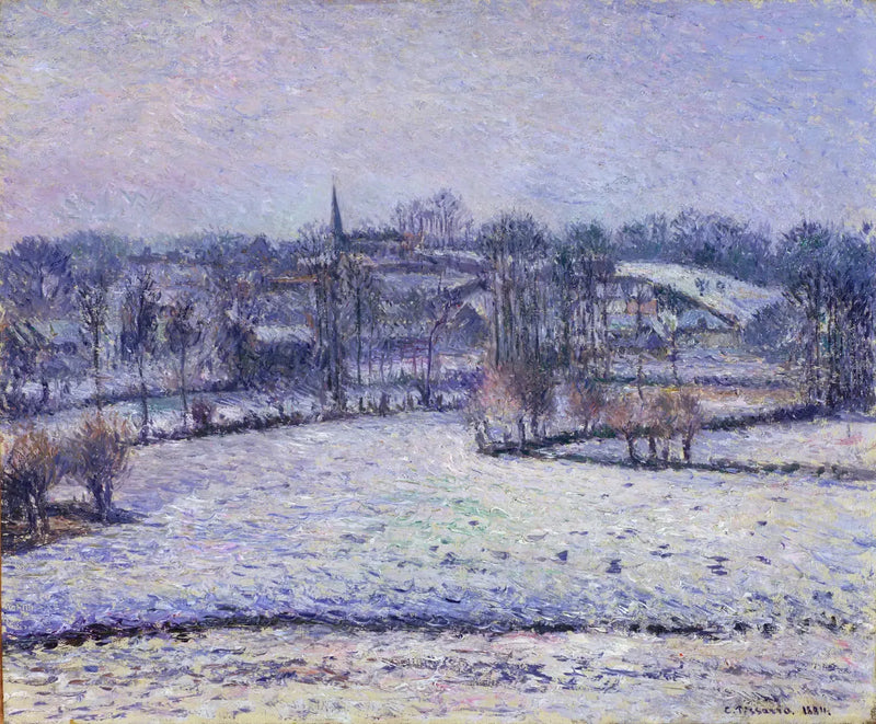 Sne scene i Éragny (Udsigt over Bazincourt) - Camille Pissarro