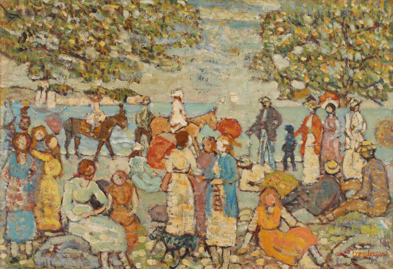 Strandscene med æsler (eller muldyr) - Maurice Prendergast