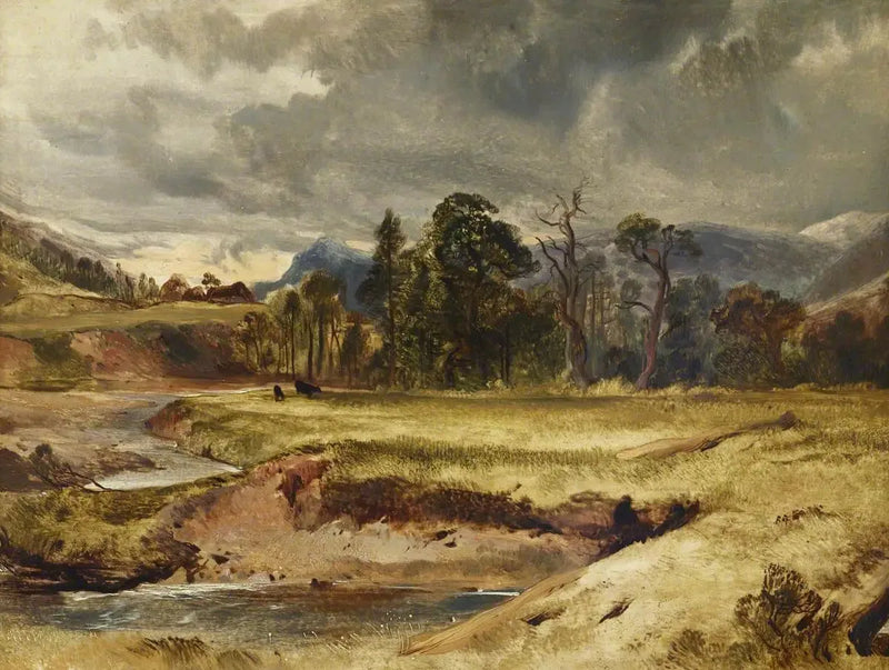 Skotsk flodscene med kvæg på en eng - Edwin Henry Landseer
