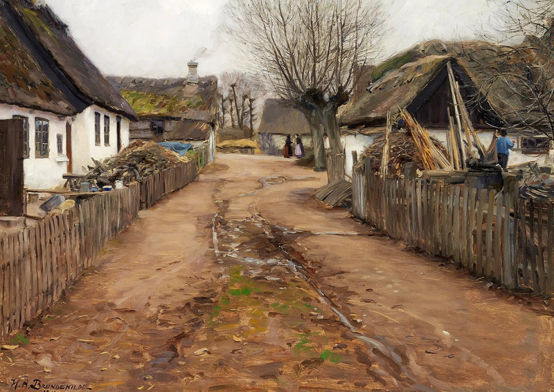 Landsbyscene i begyndelsen af foråret. - H. A. Brendekilde