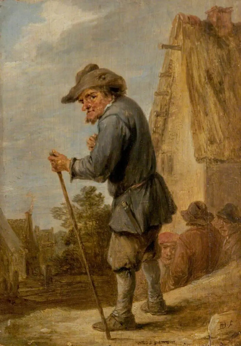 Landsbyscene med fire bønder - David Teniers den Yngre
