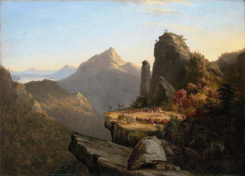 Scene fra « Den sidste mohikaner », Cora knælende ved Tamenunds fødder - Thomas Cole