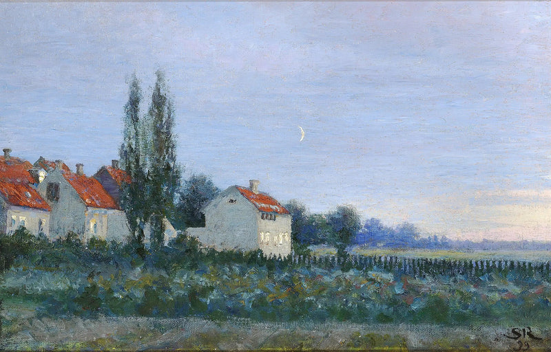 Aftenstemning med huse og poppeltræer. - Peder Severin Krøyer