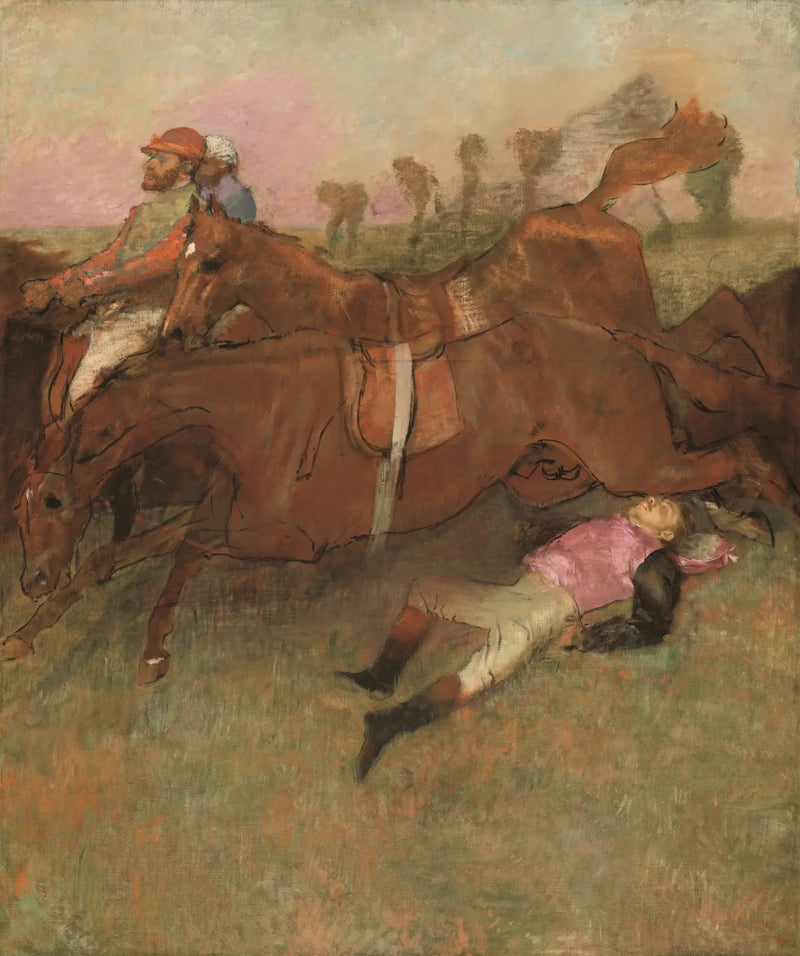 Scenen fra steeplechase: Den faldne jockey - Edgar Degas