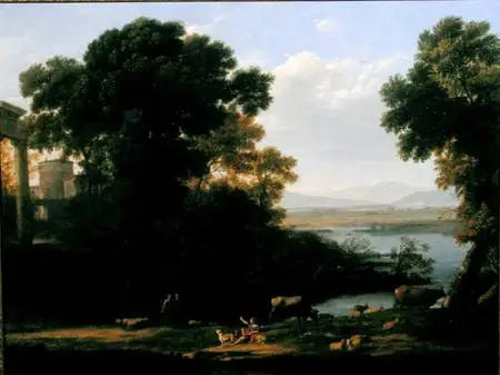 Klassisk flodscene med udsigt over en by - Claude Lorrain