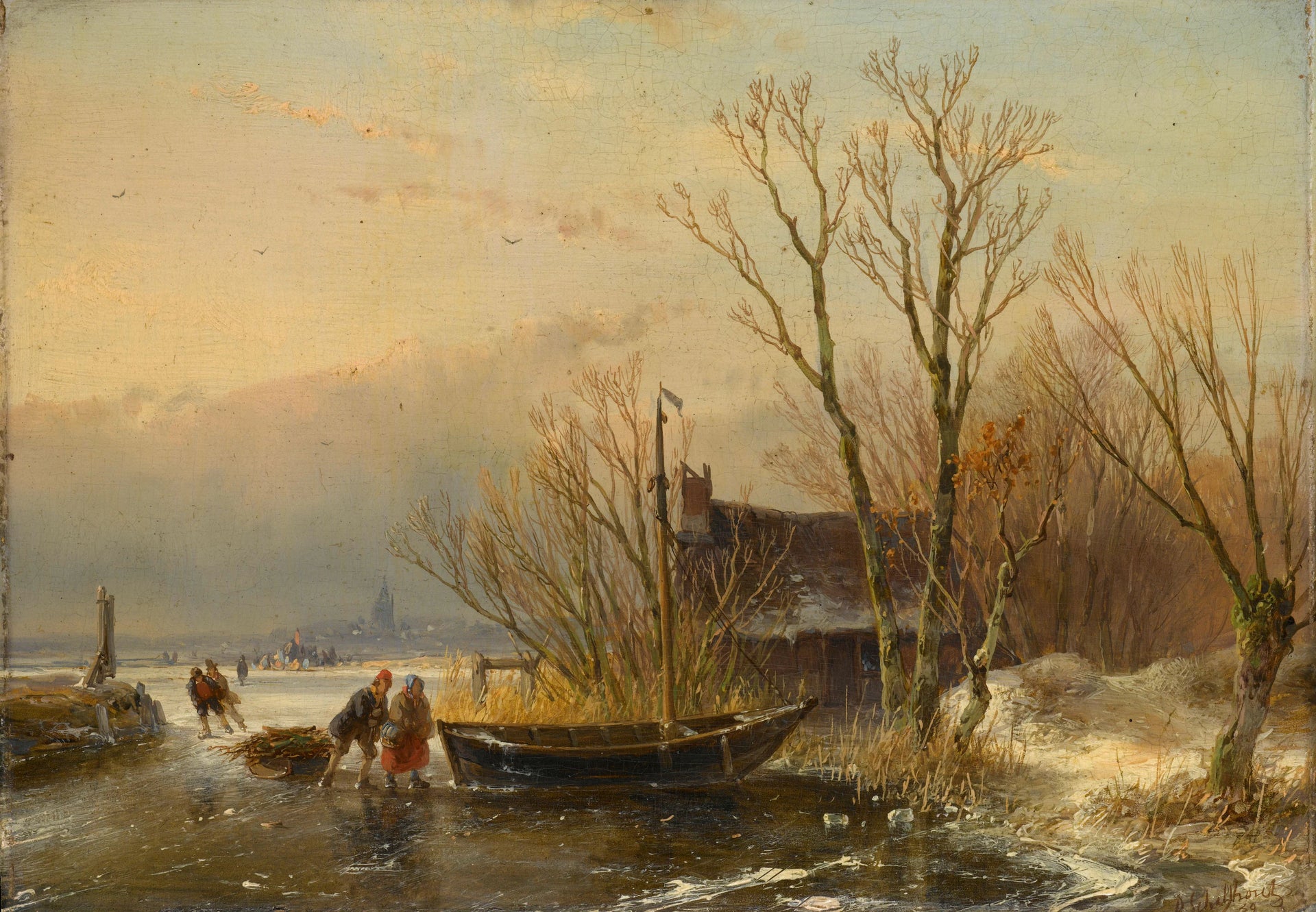Scène de glace avec des ramasseurs de bois - Andreas Schelfhout