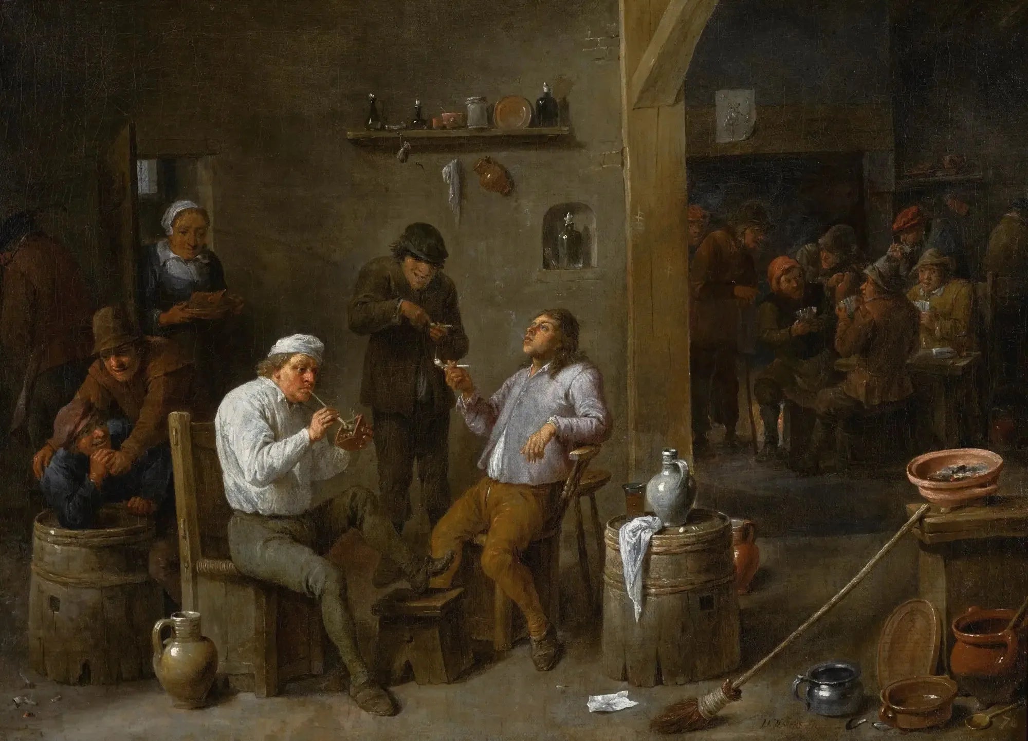 Scène intérieure de taverne avec des paysans buvant et fumant - David Teniers le Jeune image 1 tableau peint à l’huile sur toile