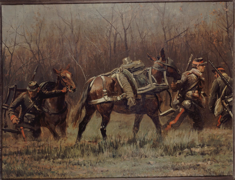 Militær scene: mobile enheder, der fører ambulanceæsler (fragment af panoramaet af Champigny) - Édouard Detaille
