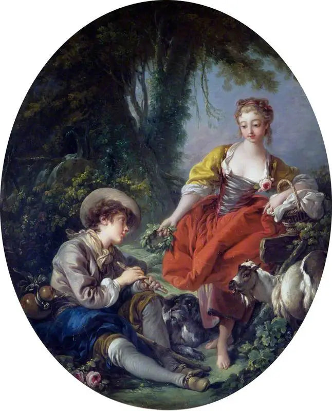 Pastoral scene: hyrde med en pibe og en pige - François Boucher