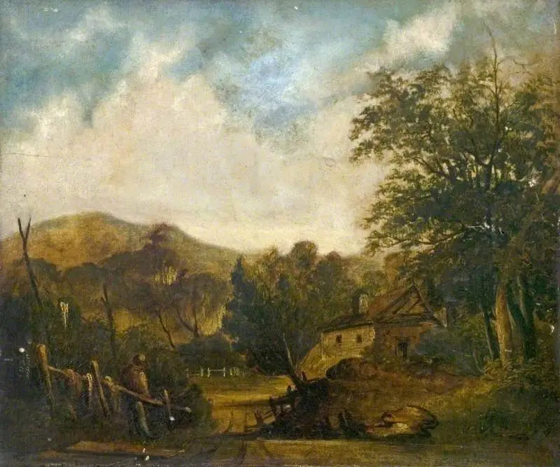 Landlig scene med en hytte - John Constable