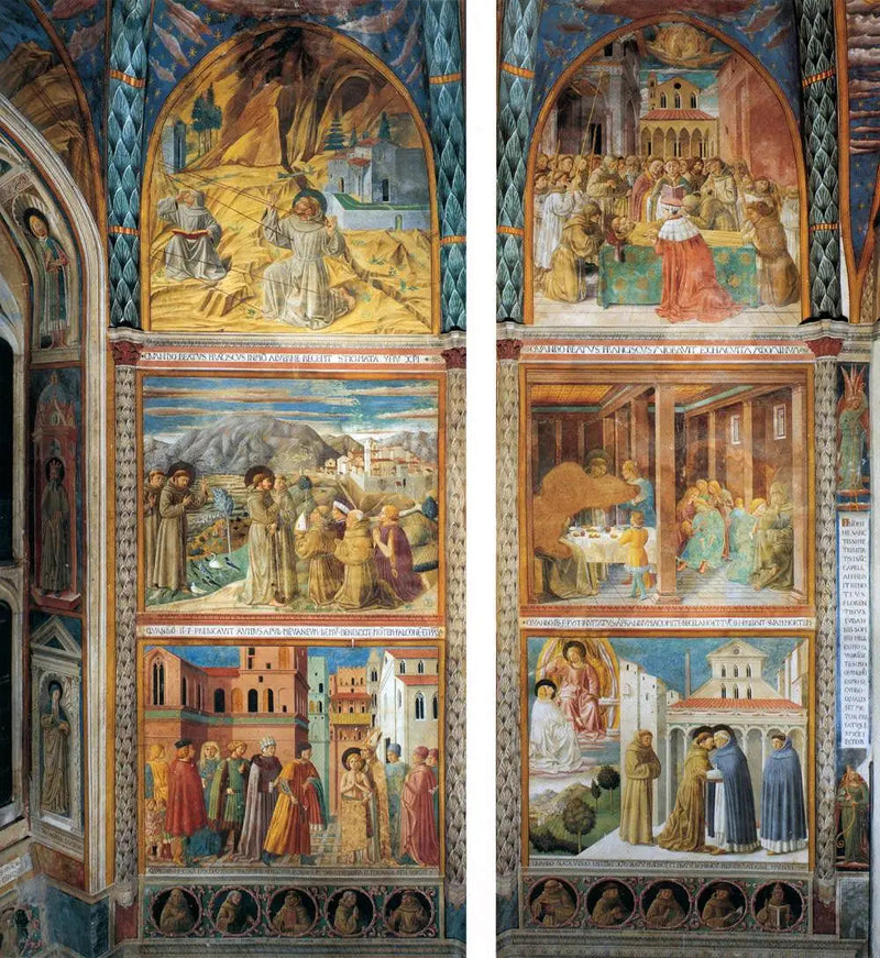 Scener fra helgen Fransiscus' liv, sydmur - Benozzo Gozzoli