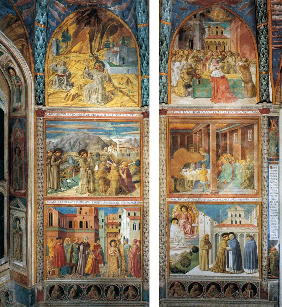 Scener fra helgen Fransiscus' liv, sydmur - Benozzo Gozzoli