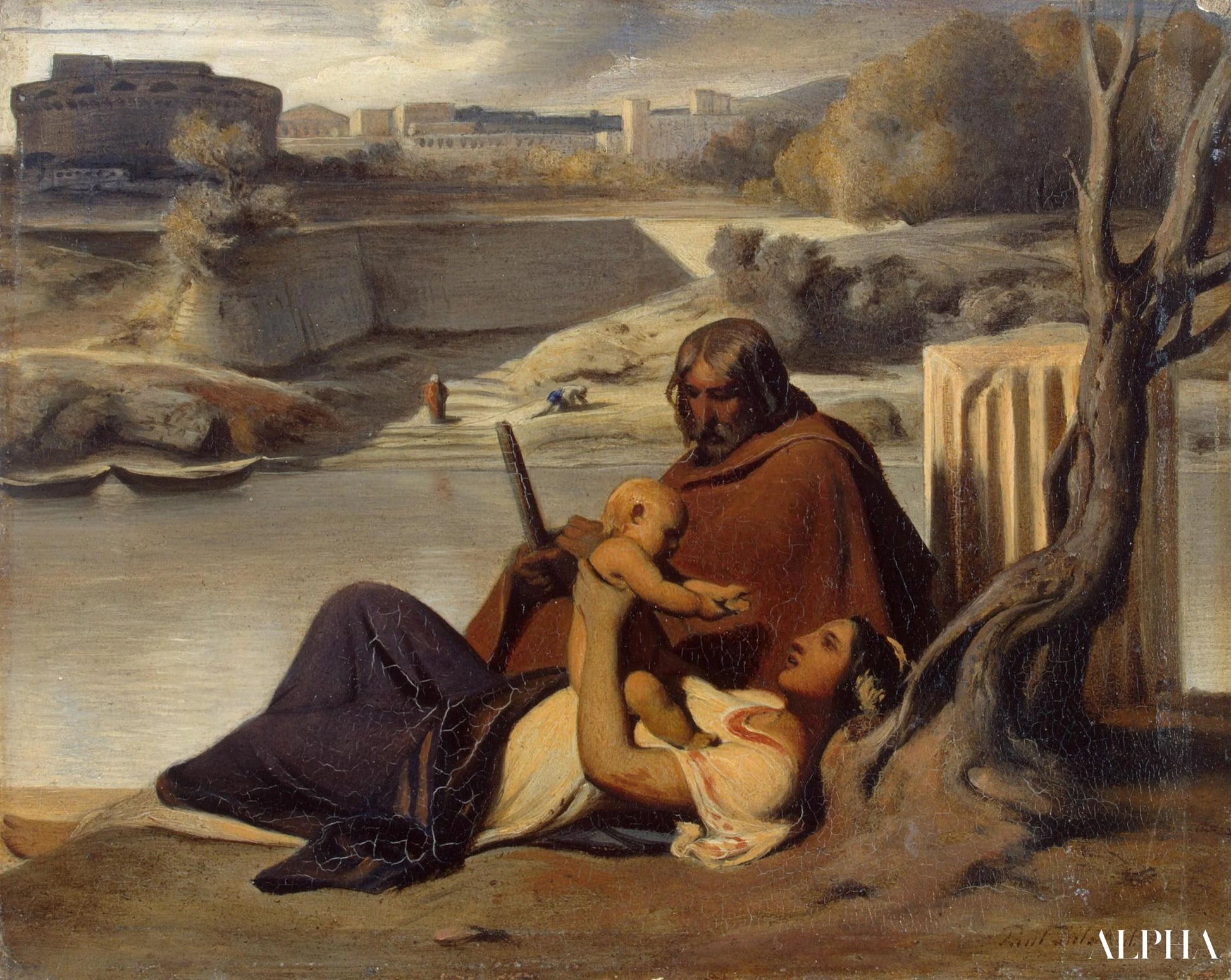 At hvile ved bredden af Tiber - Paul Delaroche - Reproduktioner af malerier og højkvalitets malerier