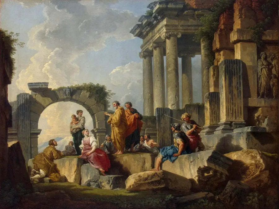 Prædiken af Sankt Paul midt i ruinerne - Giovanni Paolo Panini
