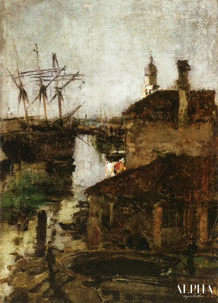 Ship and Dock, Venice - John Henry Twachtman - Reproductions de tableaux et peintures haut de gamme