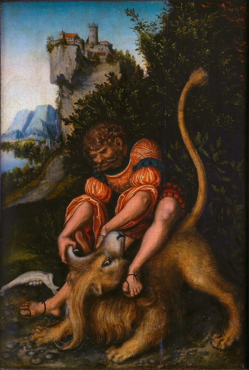 Simson kæmper med en løve - Lucas Cranach den Ældre
