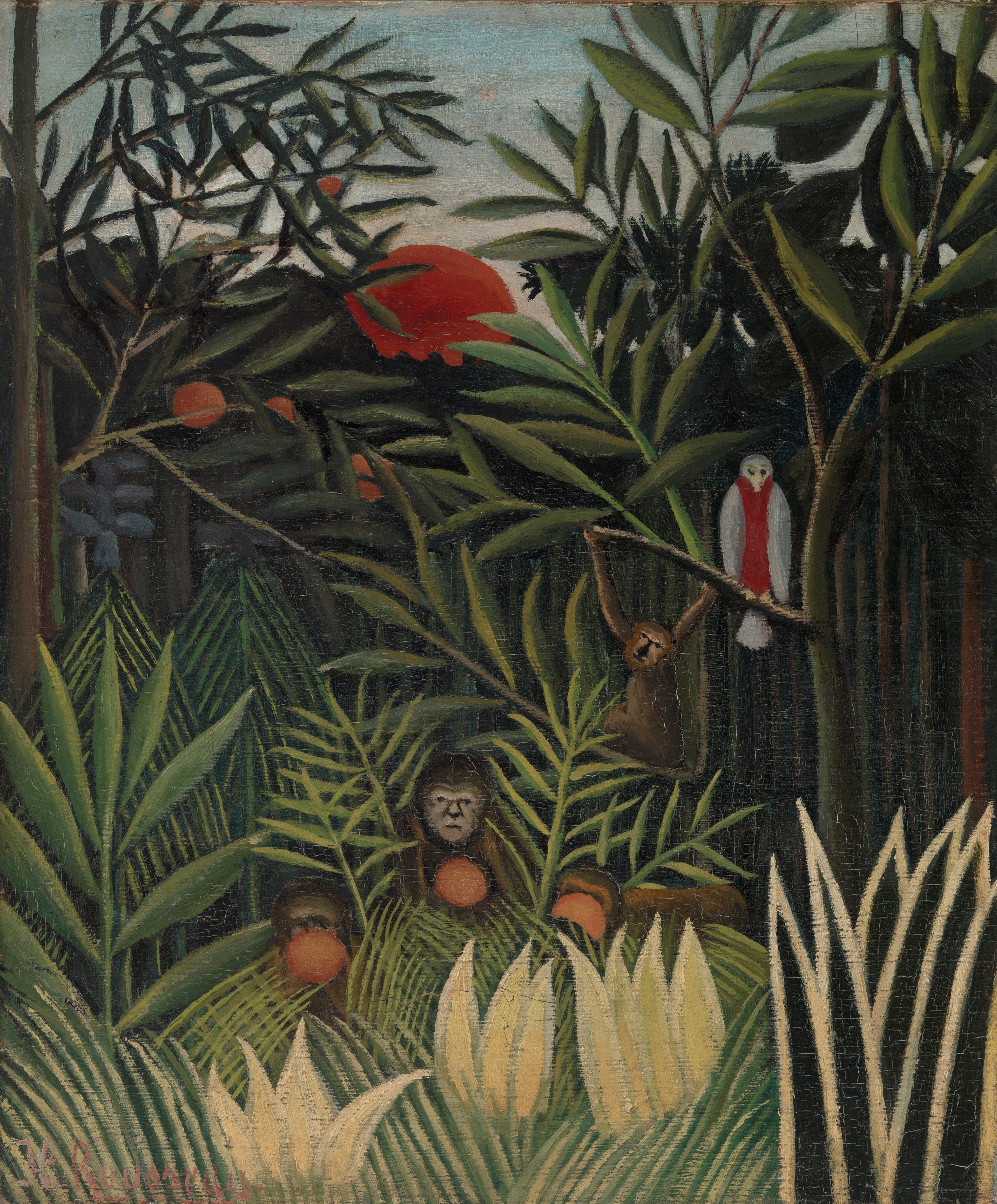 Aber og papegøje i den uberørte jungle - Henri Rousseau
