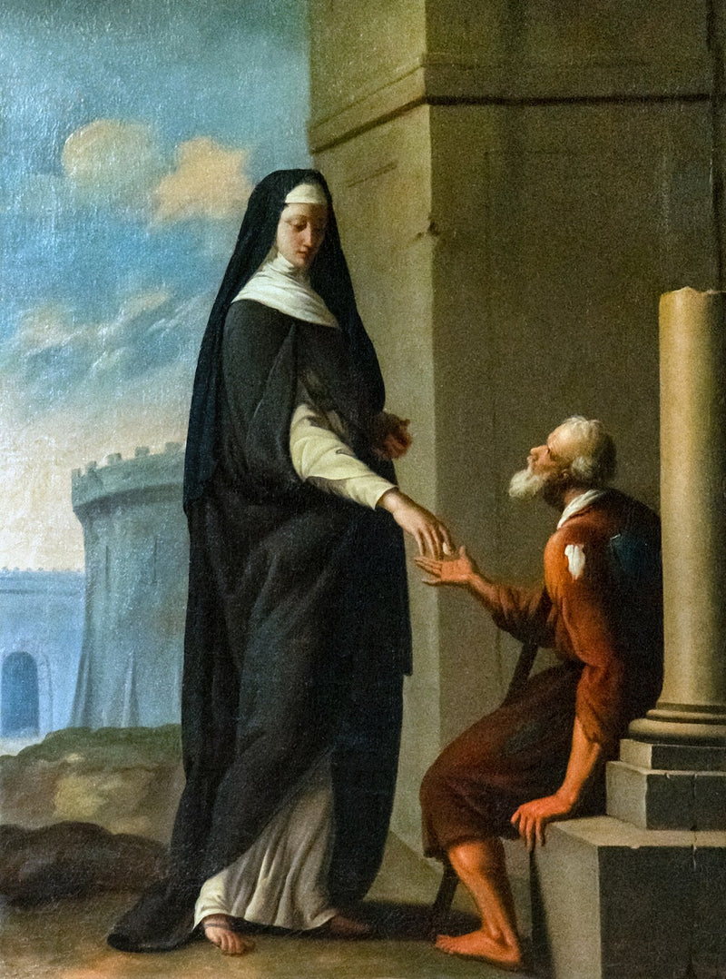 Søster karmelitinde giver almisse - Eustache Le Sueur