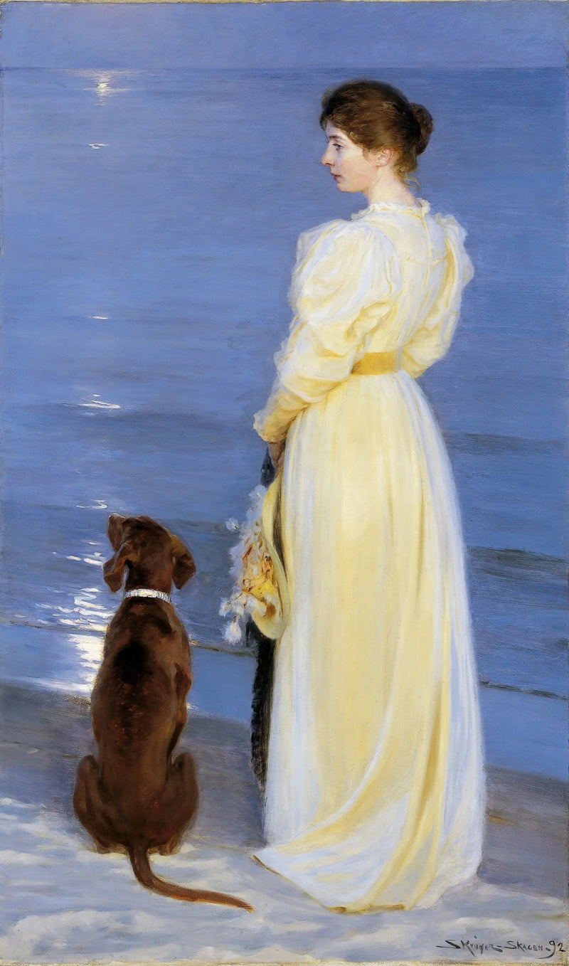 Sommeraften i Skagen – Kunstnerens kvinde med sin hund - Peder Severin Krøyer